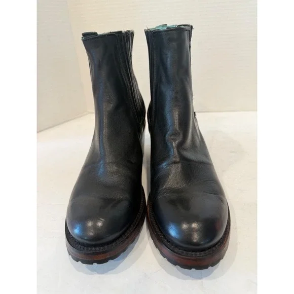 Untitled Vintage Black Leather Stacked Heel Pleated Chelsea Ankle Boots Sz 8 - Picture 3 of 10